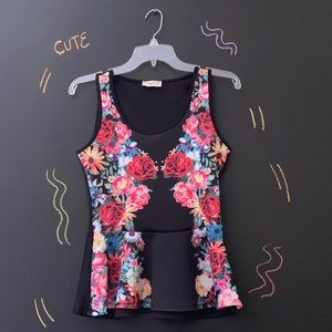 Black Floral Peplum Top